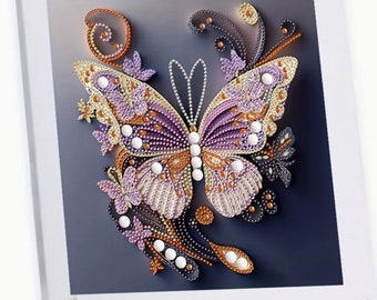 Diamond Painting DIY-Set Bild Schmetterling Rosa lila gold  Steinchen kleben Diamant Malerei komplett Mosaik nach Zahlen kreatives Hobby