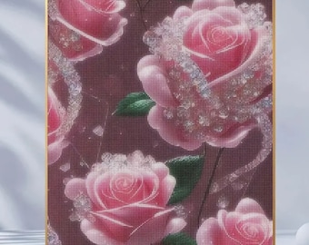 Diamond Painting DIY-Set Bild BLUME ROSA 5D Steinchen kleben Diamant Malerei komplett Mosaik Blumenstrauß Rose Anfänger kreatives Hobby 5D