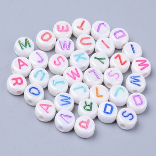 Letter beads flat white colorful font A-Z, letter alphabet for making individual name jewelry DIY jewelry with name