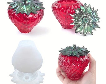 2 pcs. Silicone mold strawberry candlestick vase storage bowl with lid sculpture flower pot candle mold concrete pouring mold decorative food