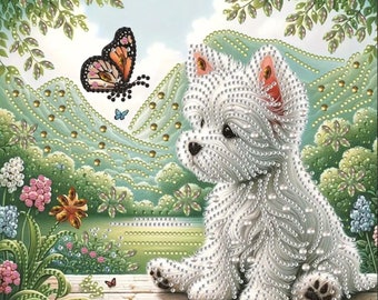 Diamond Painting DIY-Set Picture Dog Puppy Westie easy to stick stones Diamond Painting Easy first work Beginner creative hobby