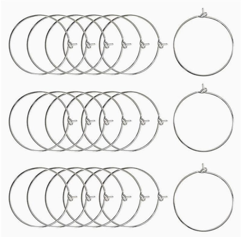 Hoop earrings silver or gold, 15-50 mm round earring, wine glass marker, blank, make your own earrings, self-made DIY, make earrings image 8