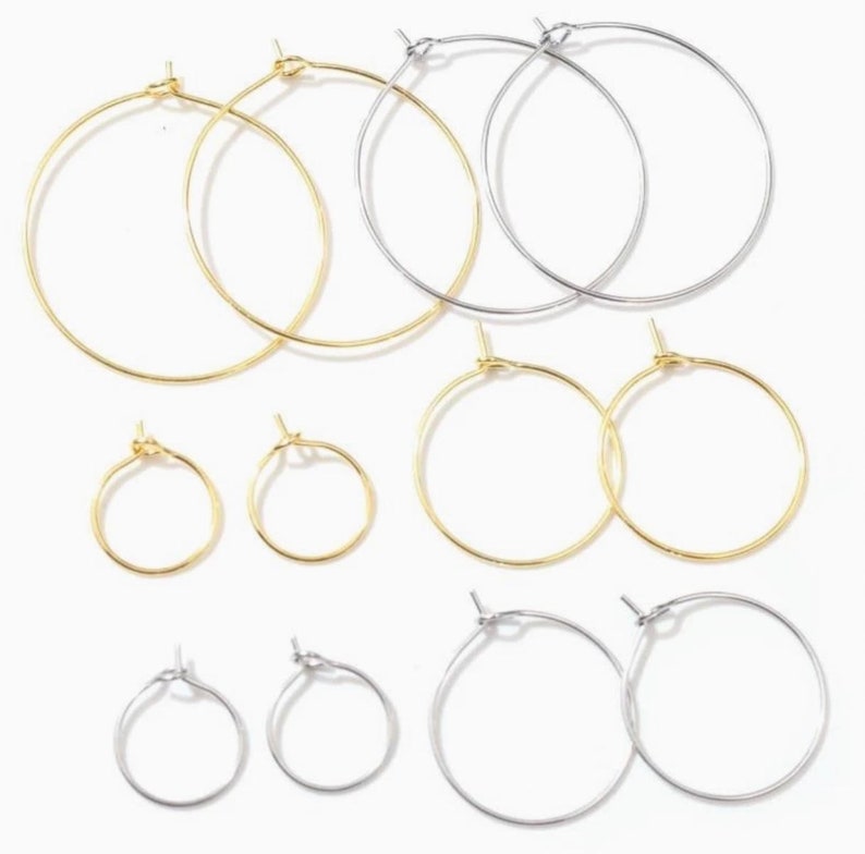 Hoop earrings silver or gold, 15-50 mm round earring, wine glass marker, blank, make your own earrings, self-made DIY, make earrings image 2