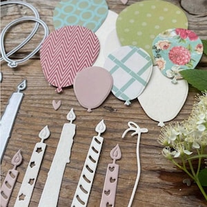 Stanze Metall Geburtstag Prägeschablone Luftballon Kerze Stanzschablone Stanzvorlage Einladung Scrapbooking Karten gestalten Prägevorlage