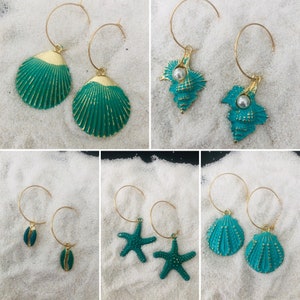 Limited SUMMER EDITION earrings blue turquoise MARITIME shell starfish beach holiday gold hoop earrings summer pearls hanging sea handmade