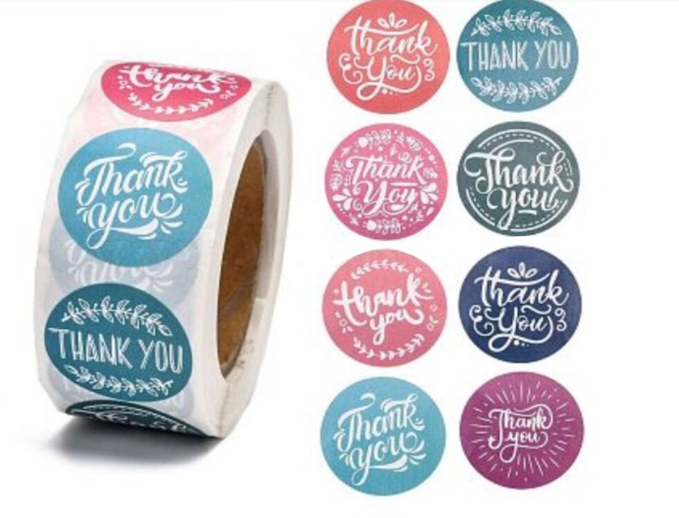 20-50 Thank you stickers round label envelope customer plain red white blue green DIY birthday gift sticker business mail