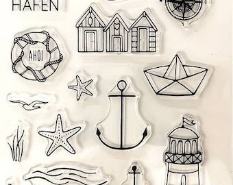 Silikonstempel MARITIM Anker Boot Leuchtturm Kompass Tau Meer Schiff HafenClear Stamps DIY Scrapbooking Stempelvorlage DIY Karten gestalten