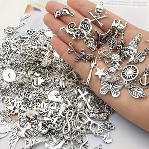 Anhänger - Set mix silber für Charms Anhänger Ketten Füllung Adventskalender antik tibetisch groß klein Kind Schmuck DIY basteln Deko Karten