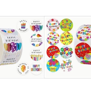 Happy Birthday Sticker Geburtstag Aufkleber groß rund Etikett Kuvert Geschenk Torte DIY Confetti Geburtstagsdeko Junge Mächen Geldgeschenk