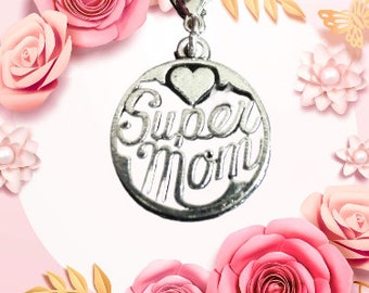 Charm Mother's Day Mom Super Mom Mother Daughter Pendant Silver Love Gift Handmade Best Thank You Mom Necklace Pendant Jewelry Handmade