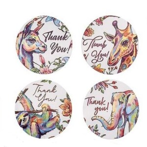 Danke Sticker Thank you Aufkleber rund Etikett Kuvert Kunden Tiere Zoo weiß blau grün DIY Geburtstag Geschenkaufkleber Danksagung Kind