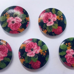 10x Knopf Frühling Blume Rose groß schwarz rosa grün nähen Kleidung DIY gelb stricken Scrapbooking Karten gestalten