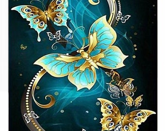 Diamond painting DIY set picture gold butterfly green blue stones sticking 5D painting complete mosaic by numbers 20x30 creative hobby