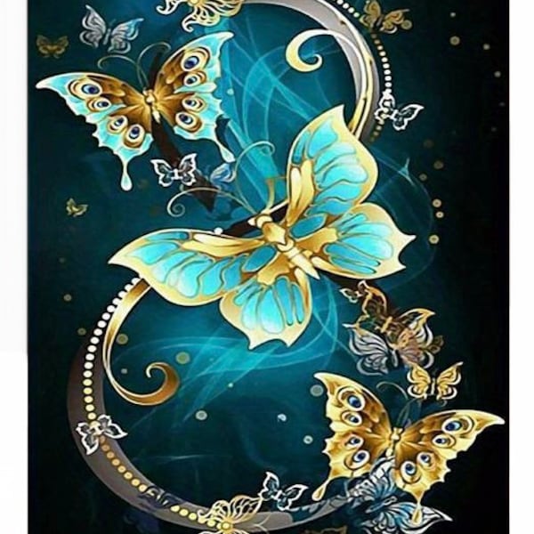 Diamond painting DIY set picture gold butterfly green blue stones sticking 5D painting complete mosaic by numbers 20x30 creative hobby