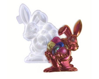 Silicone mold Easter bunny rabbit eggs resin mold Reysin resin Easter casting mold flat 3D Raysin concrete casting silicone table decoration decorative bunny candle mold