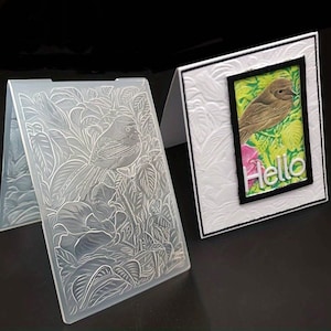 Prägefolder Prägeschablone Vogel Wald Dschungel Hintergrund Einladung Frühling Blumen Scrapbooking stempeln Spatz Papier prägen gestalten
