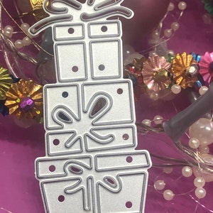 Prägeschablone Geschenk Turm Geburtstag Stanzvorlage Stanzschablone Weihnachten Scrapbooking DIY Karten gestalten Prägevorlage Cutting Dies