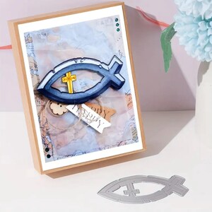 Prägeschablone Fisch Taufe Kommunion Ostern Kirche Jesus Glaube Stanzschablone Stanzvorlage Scrapbooking Karten Osterkarte Prägevorlage