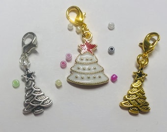 3tlg Charm Set Tannenbaum Weihnachtsbaum Geschenk Weihnachten Anhänger Deko Mitbringsel gold silber weiß Emaille