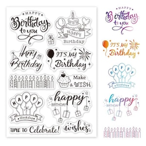 Silikonstempel GEBURTSTAG Torte Geschenk Happy Birthday Feiern Kerzen Luftballon Clear DIY Scrapbooking Stempelvorlage DIY Karten gestalten