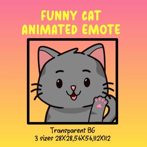 Gesto de Twitch animado de gato lindo, paquete de gestos de meme de gato divertido, gesto de gato gris para streamers, gesto de juego personalizado, gesto de discordia