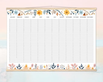 Boho Floral Perpetual Calendar: Wall Planner (18x24 A2 50x70 70x100)