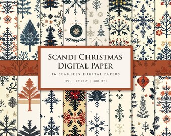 Paquete de papel digital navideño escandinavo: Patrones nórdicos (descarga digital)