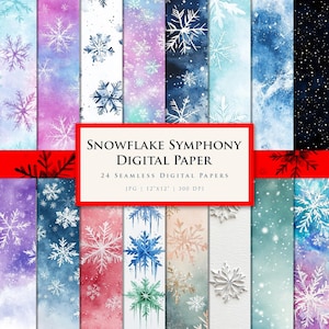 Snowflake Symphony Watercolor Winter Digital Papers – Seamless Winter Backgrounds, Scrapbooking, Cards, Crafts, Sublimation Holiday Projects