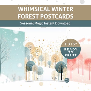 Skurrile Winter Wald Postkarten, Pocket Letter, Weihnachtspostkarten, Scrapbook, Junk Journal, Dezember Daily, Printable, Verzierung