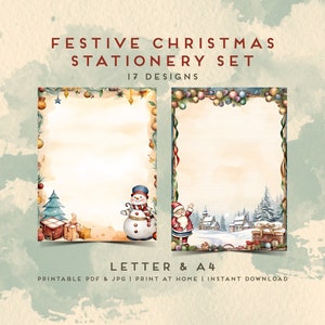 Set de papelería navideña festiva - Carta y A4 - Membretes - 17 diseños, Marco navideño, Uso comercial, Páginas imprimibles, Papel navideño