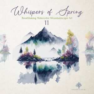 Lentegefluister: Bergen Clipart - Aquarel Clipart - Bos Clipart - Berglandschappen - Bergen - Aquarel Bos