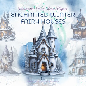 Clipart maison de fée hiver chalet magique Village des elfes pays des merveilles pays des fées aquarelle cabane dans les arbres maisons fantastiques maison magique fée champignon vénéneux