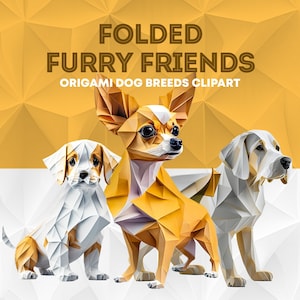 Origami Hunderassen Clipart, Verspielte Papiermodelle, digitale Designs, DIY-Projekte, Origami Hunde, Hunderassen Clipart, süsser Welpe, T-Shirt Druck