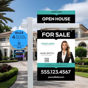 Real Estate Yard Sign Template, Property Sign, For Sale Sign, Sold Sign, 24x18 Sign, Sign Rider, Open House Sign, Lawn Sign, PSD Template