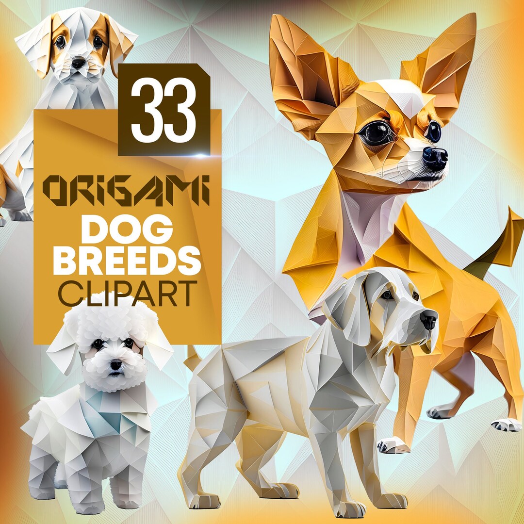 Origami Dog Breeds Clipart Playful Paper Crafts Digital - Etsy