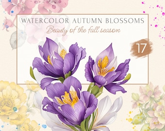 Watercolor Autumn Flowers Clipart: Fall Wedding PNG Elements (Digital Download)