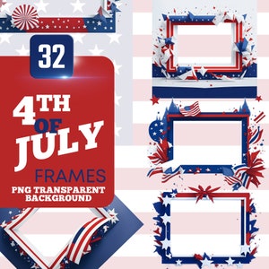 Clipart PNG del 4 de julio, Día de la Independencia, borde de la bandera estadounidense, marcos del orgullo estadounidense, borde de estrellas y rayas, marcos de la libertad, barbacoa