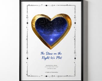 Carte des étoiles numérique personnalisée, cadeau d'anniversaire de naissance, impression ciel nocturne, poster carte des étoiles, cadeau de mariage, impression constellation