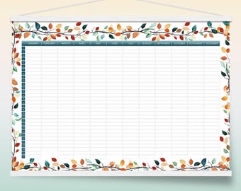 Botanische eeuwigdurende kalender: aquarelbladeren, optie witte houten hanger