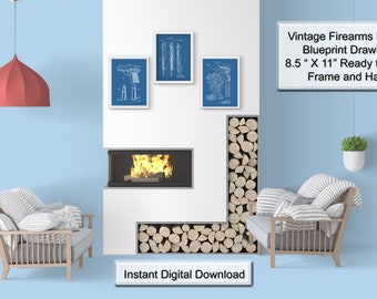 Láminas artísticas de patentes de armas de fuego antiguas: Decoración de pared con planos (descarga digital)