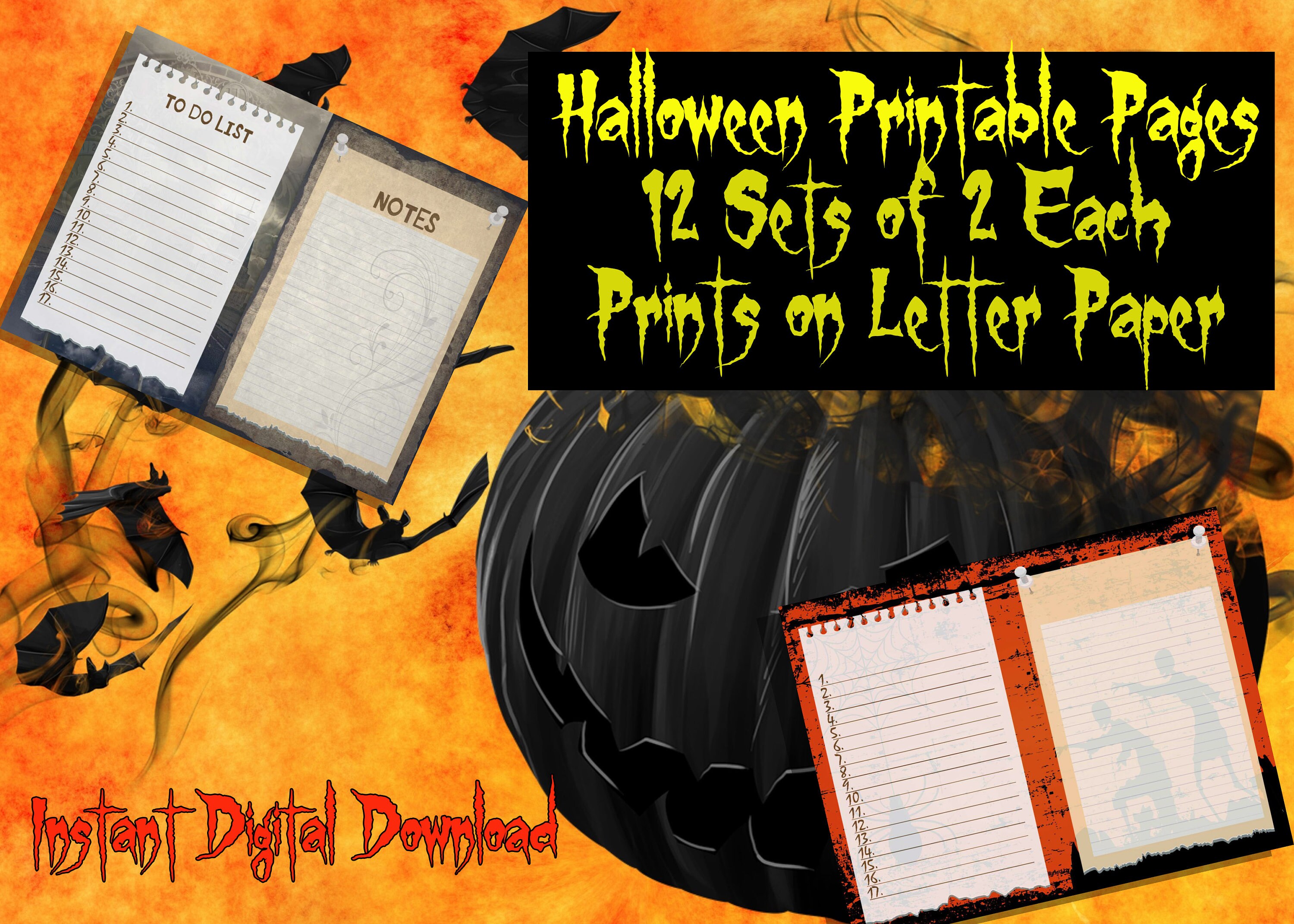 Halloween Notes Printable Kit: Spooky Theme for Lists and | Etsy