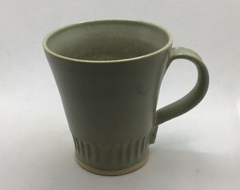 Green Mug, Stoneware Mug, Fluted Mug, Handmade Mug, Ceramic Mug, Pottery Mug, Large Green Mug