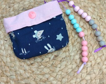 Calculating chain 20 beads with bag blue pink mouse glitter