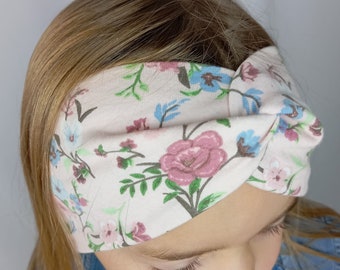 Headband girls women size 53-55 cm autumn flowers pink