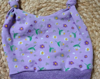 Baby pointed hat girl size 42 purple flowers