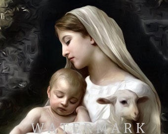 Customized DIGITAL DOWNLOAD Digital Oil Painting of the Virgin Mary and Baby Jesus