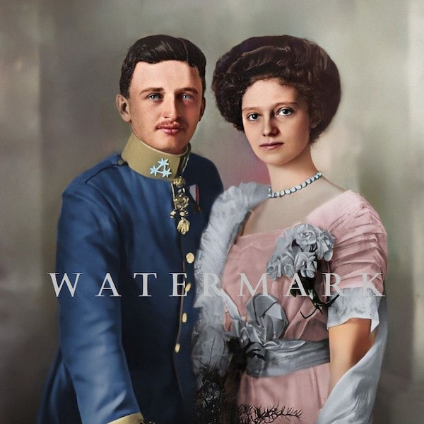 Blessed Charles of Austria and Wife Zita DIGITAL DOWNLOAD Custom Colorized Digital Photo Painting