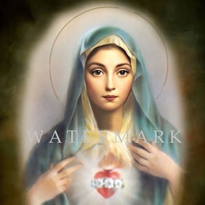Customized and Restored DIGITAL DOWNLOAD Digital Oil Painting of the Immaculate Heart of Mary
