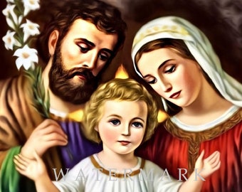 Custom DIGITAL DOWNLOAD Colorized Digital Oil Painting of the Holy Family - Jesus, Mary and Joseph
