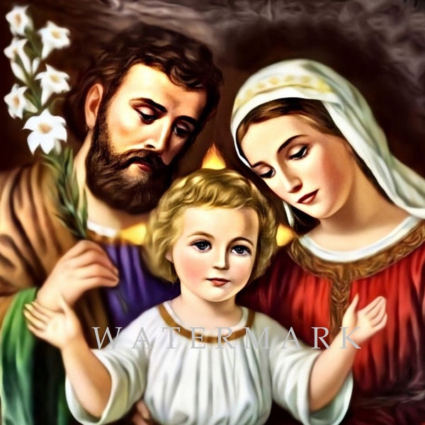 Custom DIGITAL DOWNLOAD Colorized Digital Oil Painting of the Holy Family - Jesus, Mary and Joseph